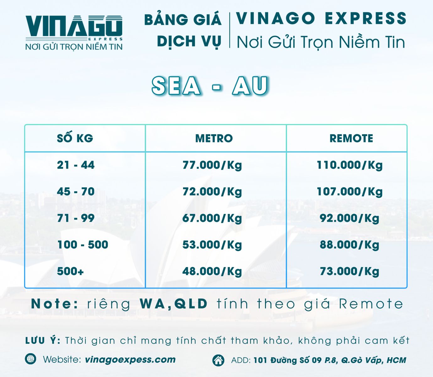BẢNG GIÁ GỬI HÀNG ĐI BẰNG ĐƯỜNG BIỂN - TÀU