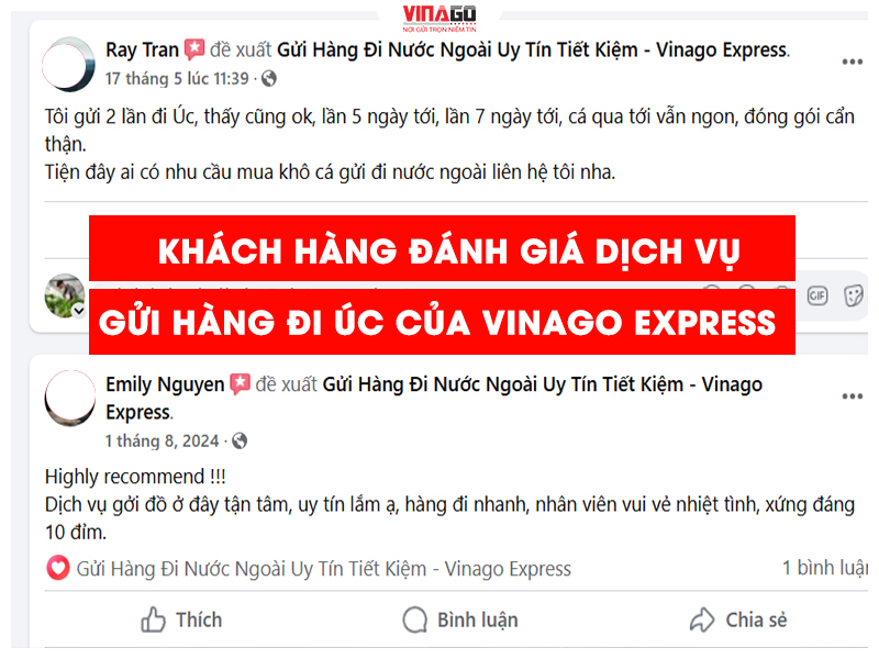 KHÁCH HÀNG ĐÁNH GIÁ 5 SAO CHO DỊCH VỤ GỬI HÀNG ĐI ÚC CỦA VINAGO EXPRESS